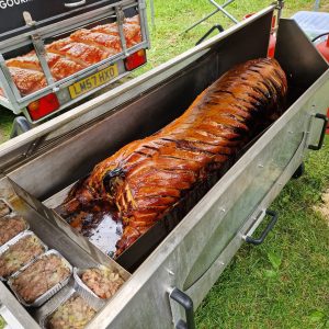 Tamworth pig on hog roast